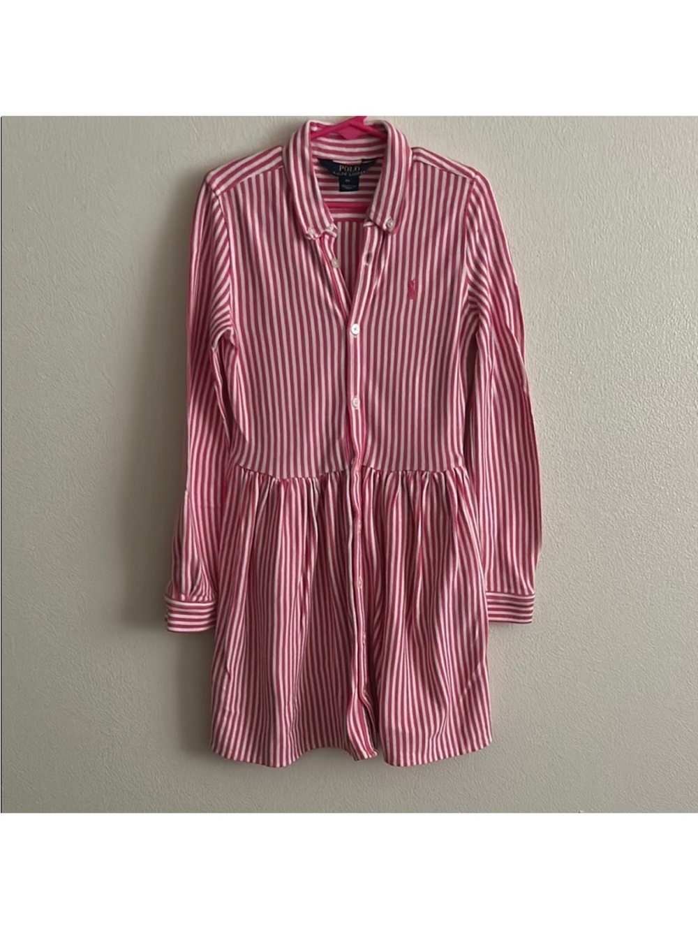 Polo by Ralph Lauren Pink and White Striped Shirt Dress for Kids